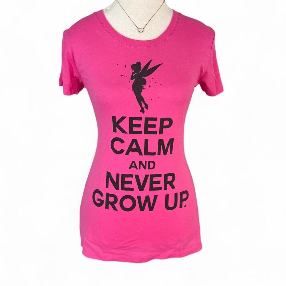 Disney Tinerbell Y2K baby tee 2000s Keep Calm & Never Grow Up Pink Shirt large